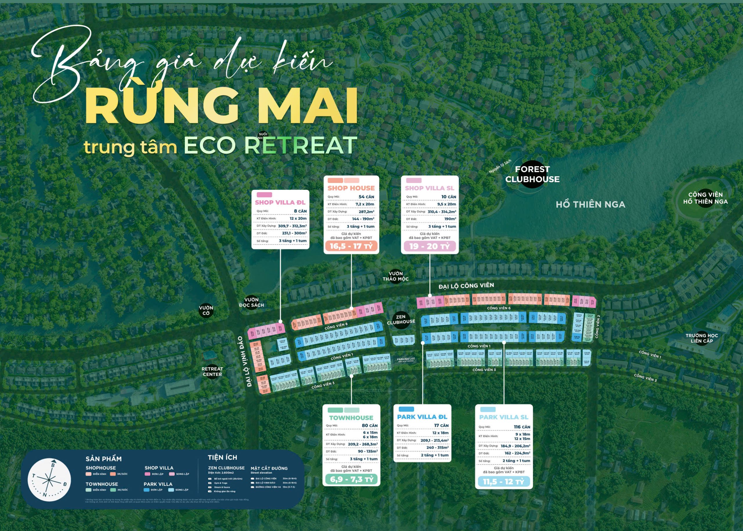Bảng giá dự kiến phân khu sinh thái Rừng Mai Eco Retreat