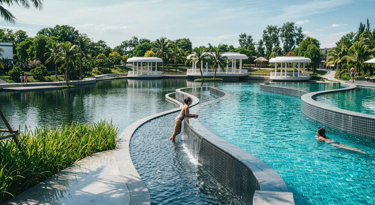 Hồ bơi nổi quy mô 3.500m2 đẳng cấp tại Thanh Phú Centre Point