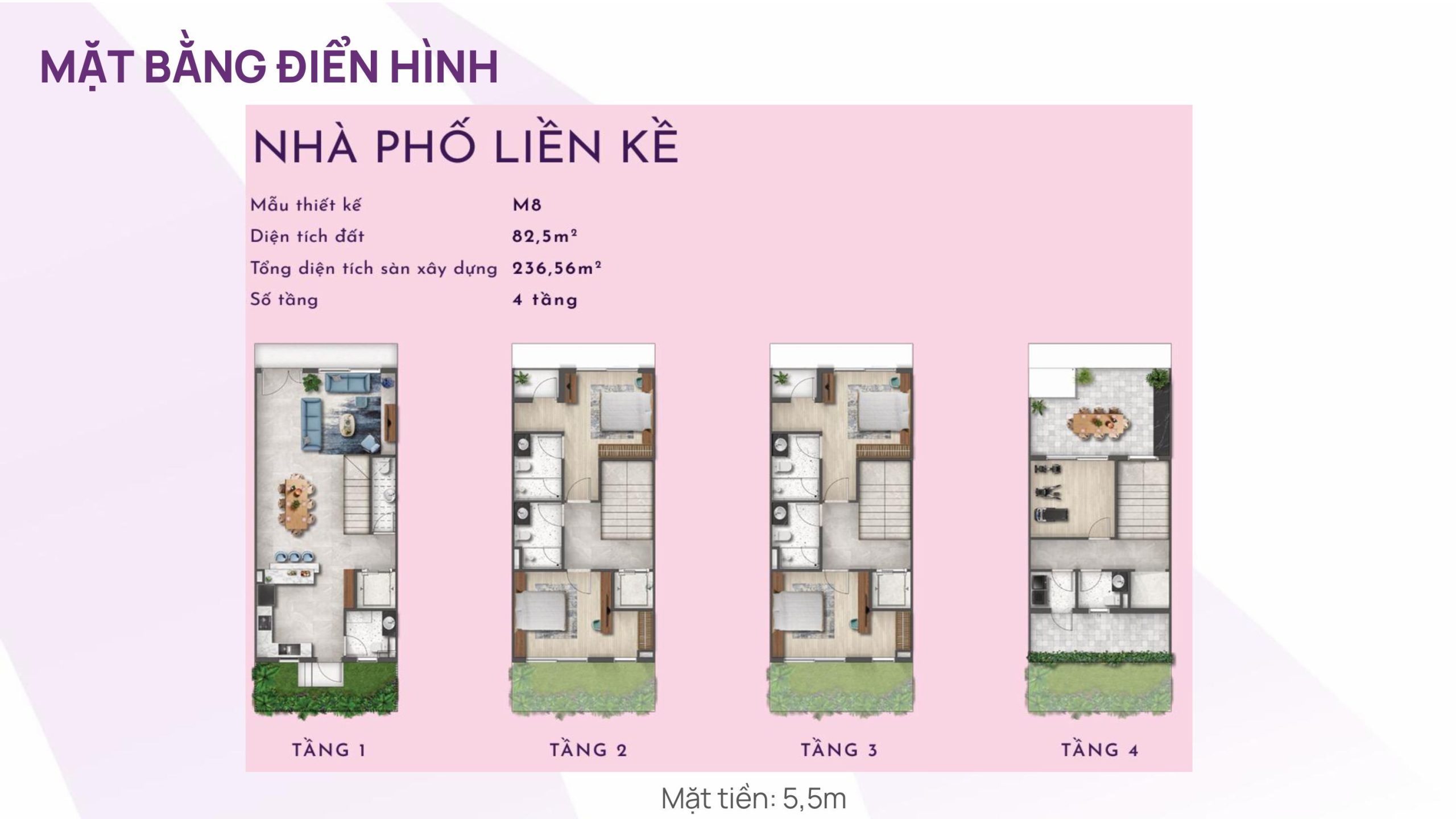 Mặt bằng điển hình nhà phố liền kề Thanh Phú Centre Point