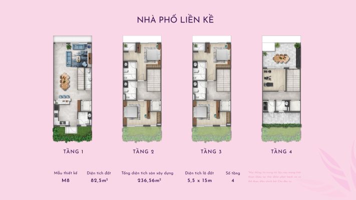 Thiết kế nhà phố liền kề mẫu M8 tại Thanh Phú Centre Point