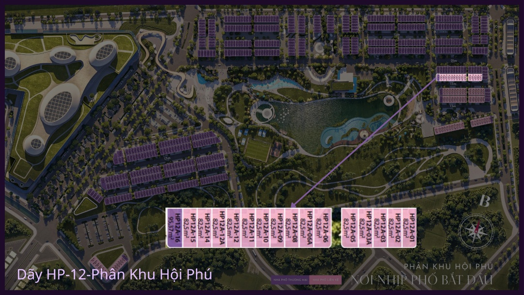 Sơ đồ chi tiết mặt bằng các căn thuộc dãy HP12A phân khu Hội Phú