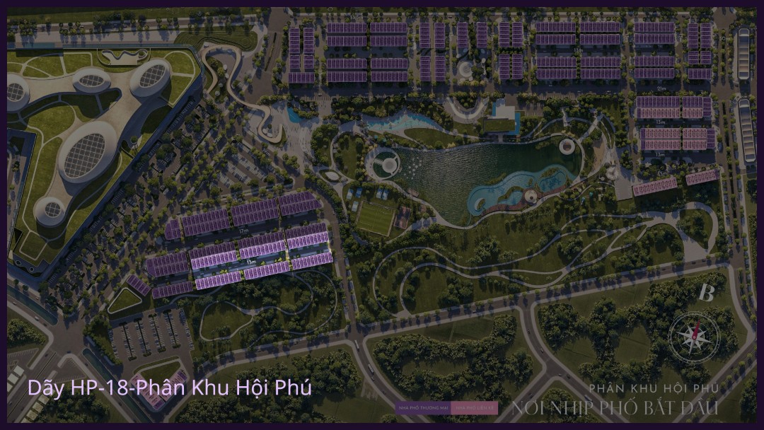 Phối cảnh tổng thể Master Plan vị trí dãy HP18 liền kề công viên và hồ điều hòa