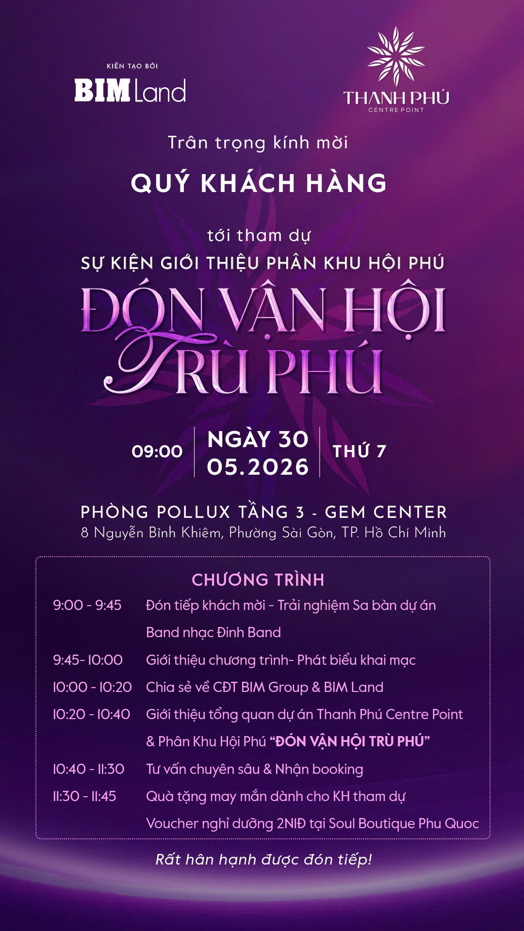 Thư mời khách hàng tham dự sự kiện Hội Phú đón vận trù phú tại Thanh Phú Centre Point