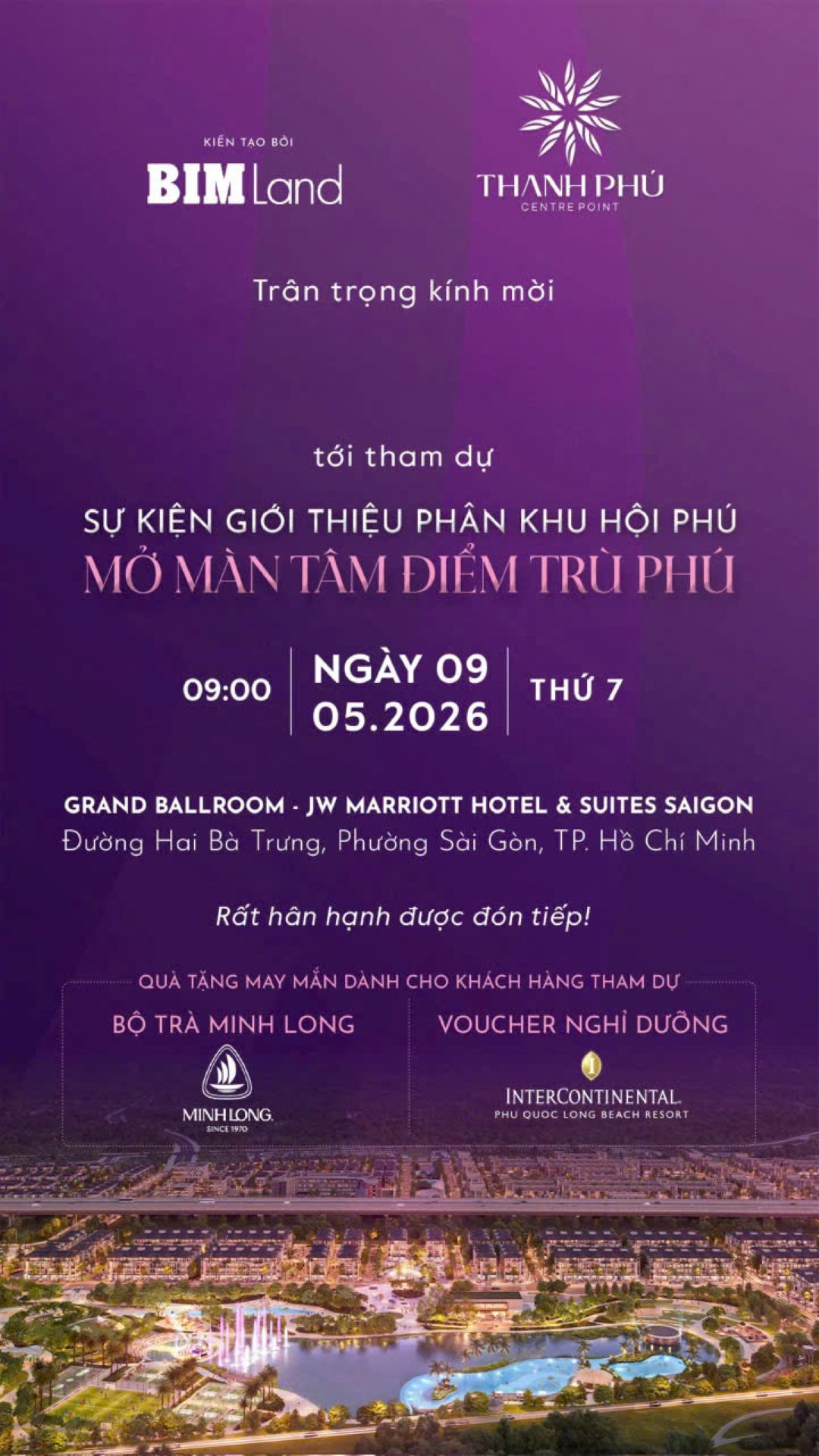 Thư mời sự kiện giới thiệu phân khu Hội Phú Thanh Phú Centre Point tại JW Marriott