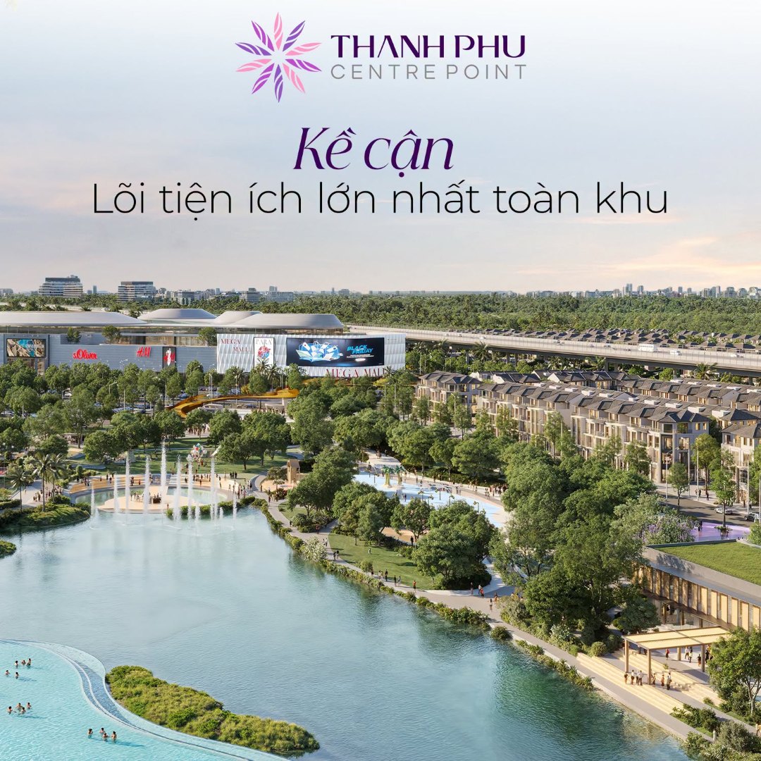 Phối cảnh phân khu Hội Phú nằm kế cận công viên trung tâm và tổ hợp Mega Mall sầm uất