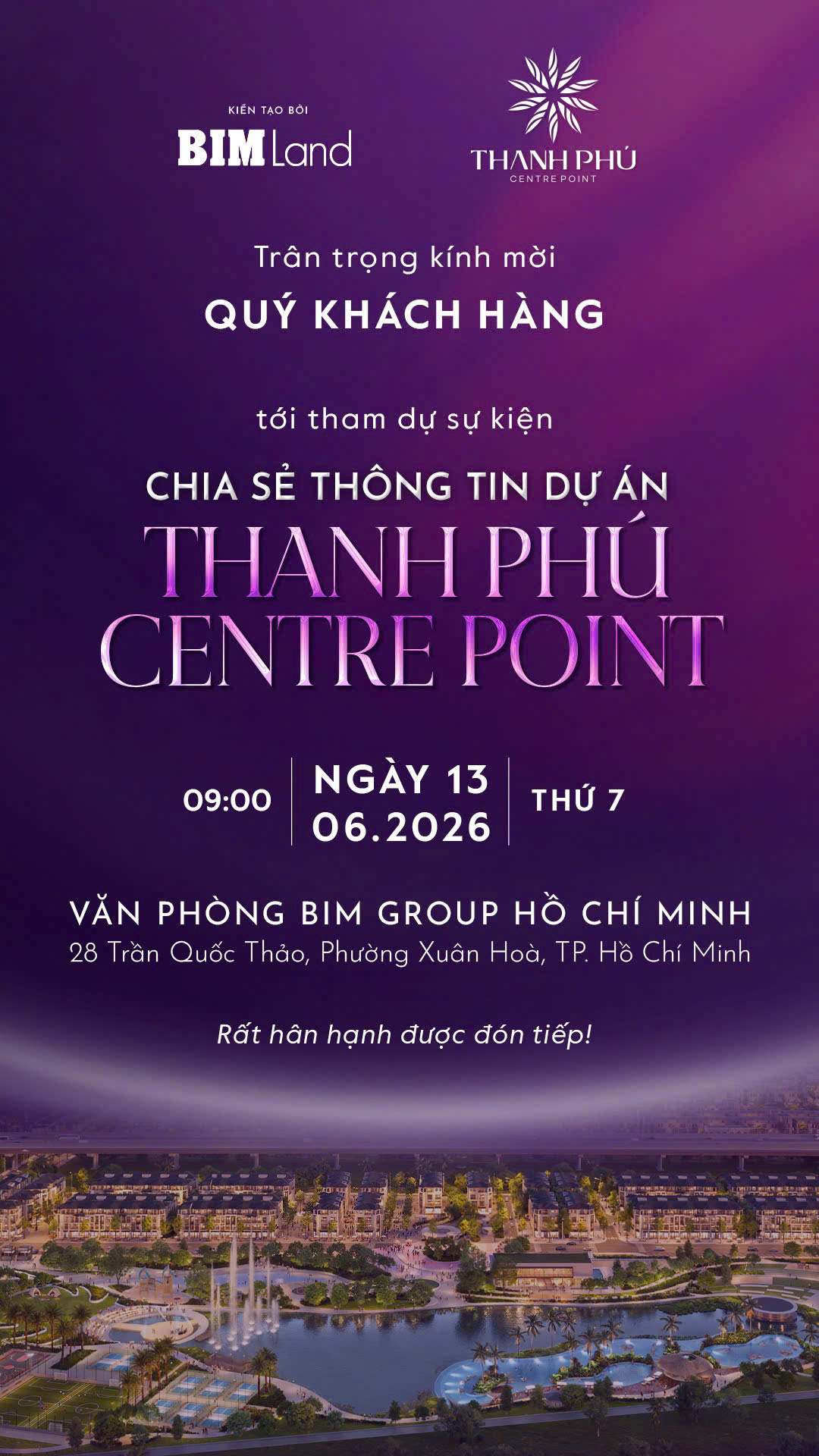 Thư mời khách hàng tham dự sự kiện chia sẻ thông tin dự án Thanh Phú Centre Point ngày 13/06/2026