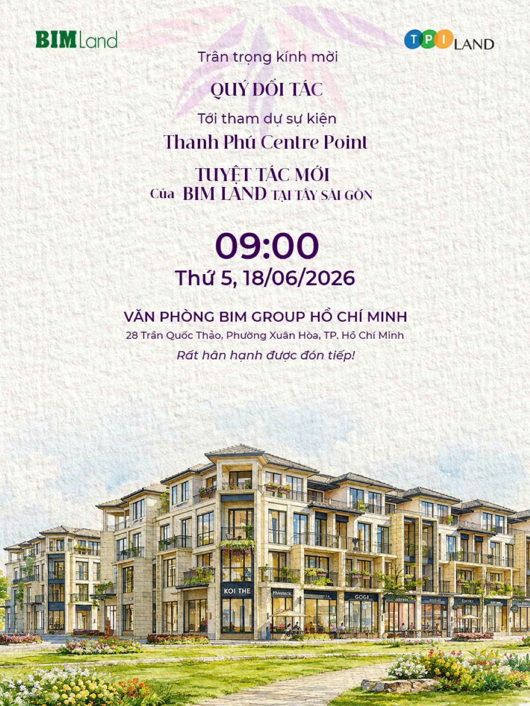 Thư mời sự kiện ra mắt tuyệt tác mới của BIM Land tại Tây Sài Gòn