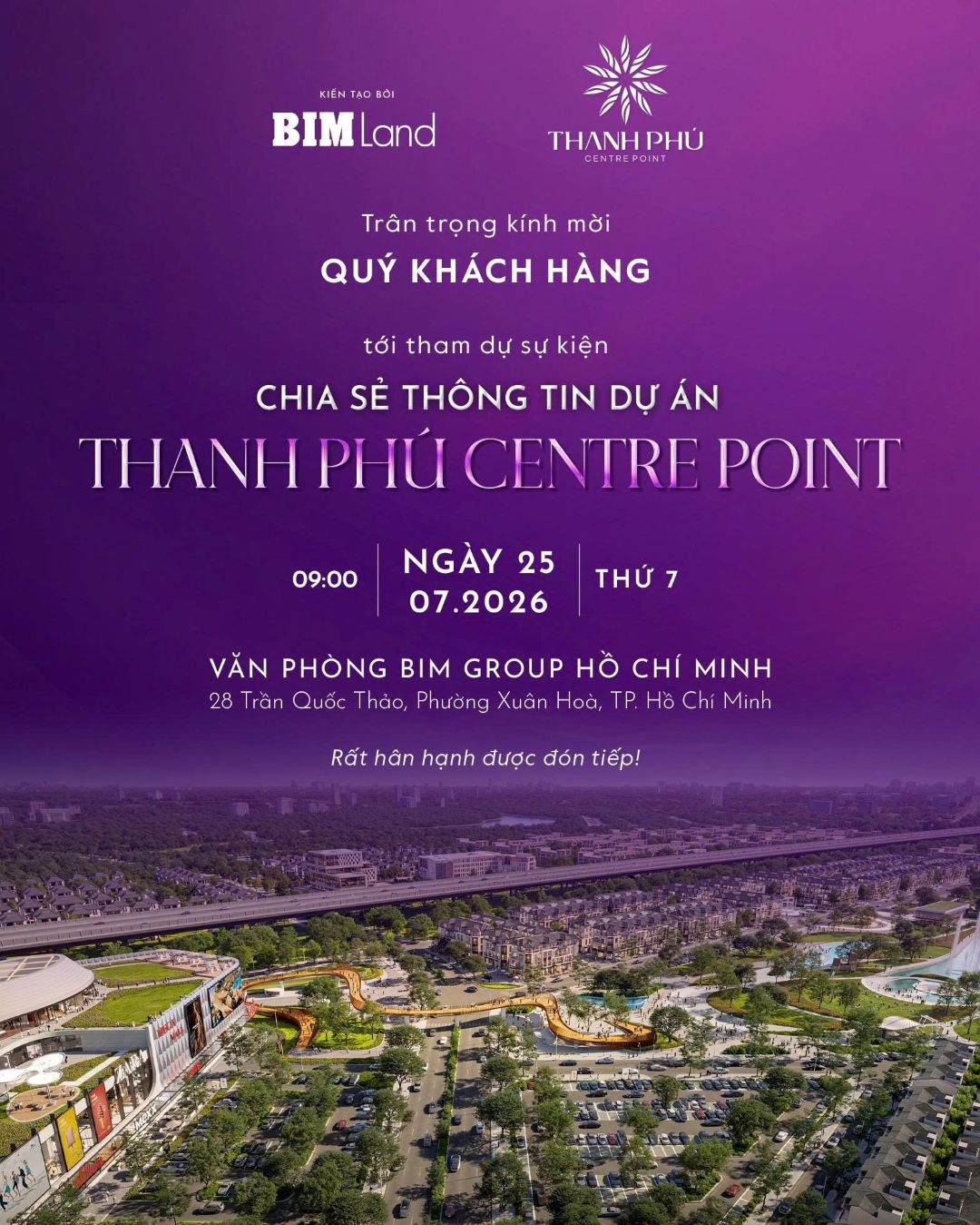 Thư mời sự kiện chia sẻ thông tin dự án Thanh Phú Centre Point ngày 25/07/2026