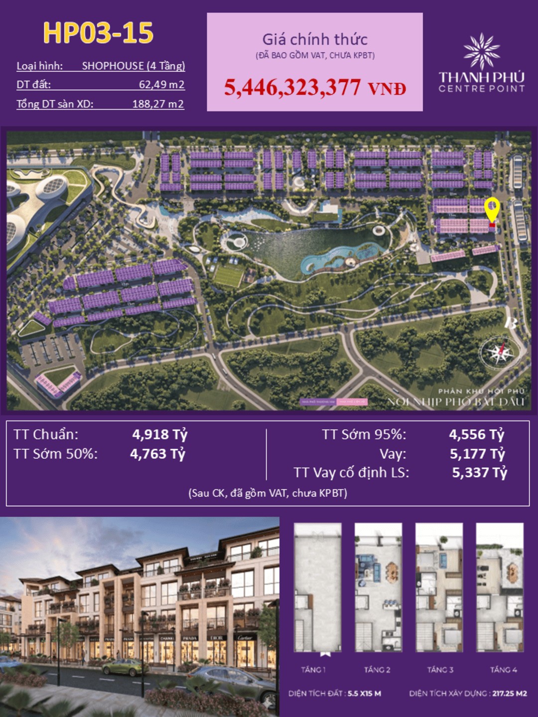 Thông số kỹ thuật và thiết kế shophouse HP03-15 dự án Thanh Phú Centre Point