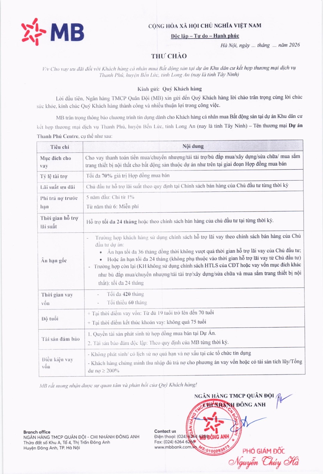 Chính Sách Cho Vay Dự Án Thanh Phú Centre Point Ngân Hàng MB Bank