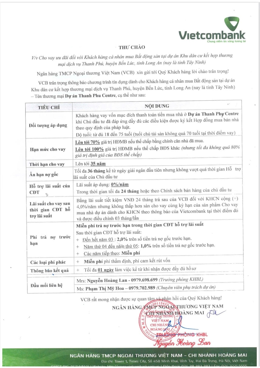Chính Sách Vay Dự Án Thanh Phú Centre Point Ngân Hàng Vietcombank