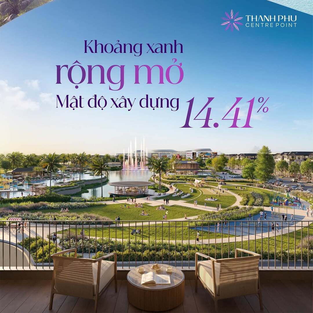 Tầm nhìn panorama hướng hồ và công viên xanh tại Thanh Phú Centre Point